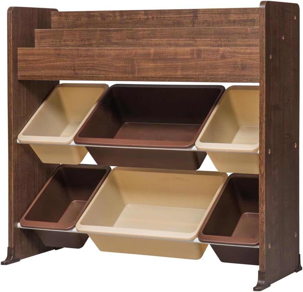 Irima - Dřevěný regál na hračky s 6 plastovými boxy