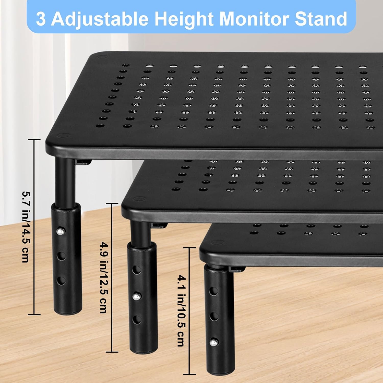 Setas - Stojan pod monitor se zásuvkou výškově nastavitelný na 3 úrovně výšky