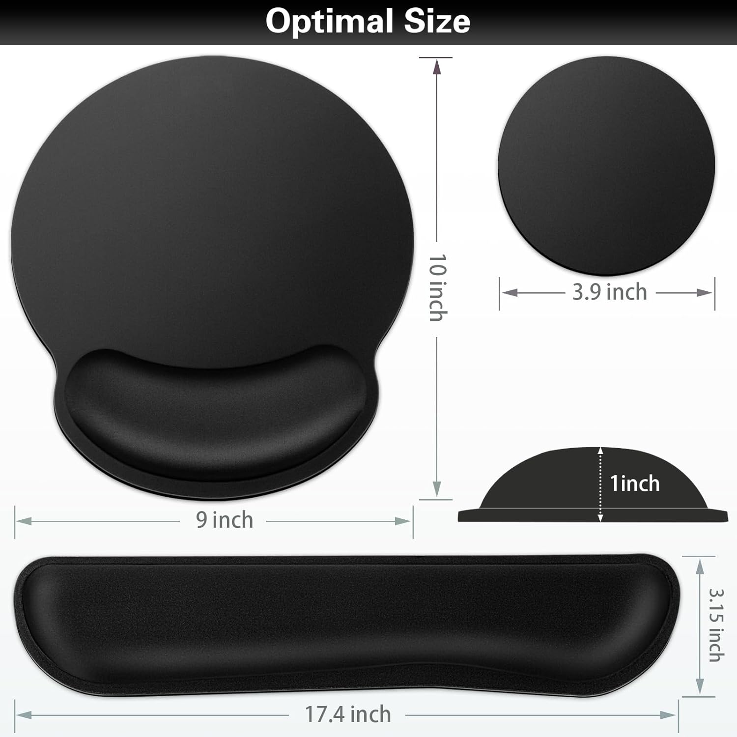 Azeka - Sada 3 v 1 ergonomická podložka pod myš s gelovým polštářkem + podložka pod zápěstí z paměťové pěny + podložka na nápoje