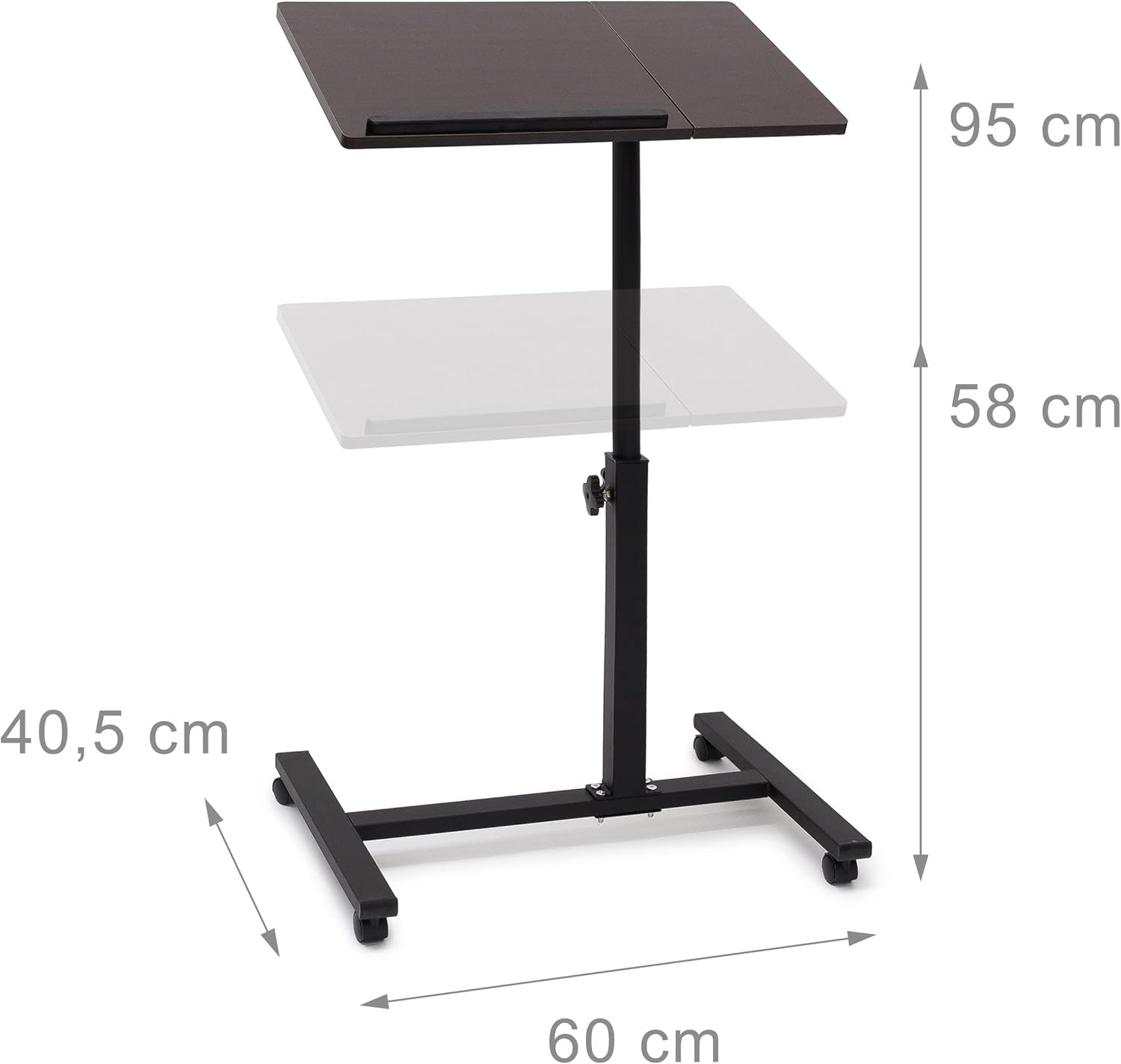 Reldy - Stolek na notebook, výškově nastavitelný s kolečky - V95 × Š60 × H40 cm