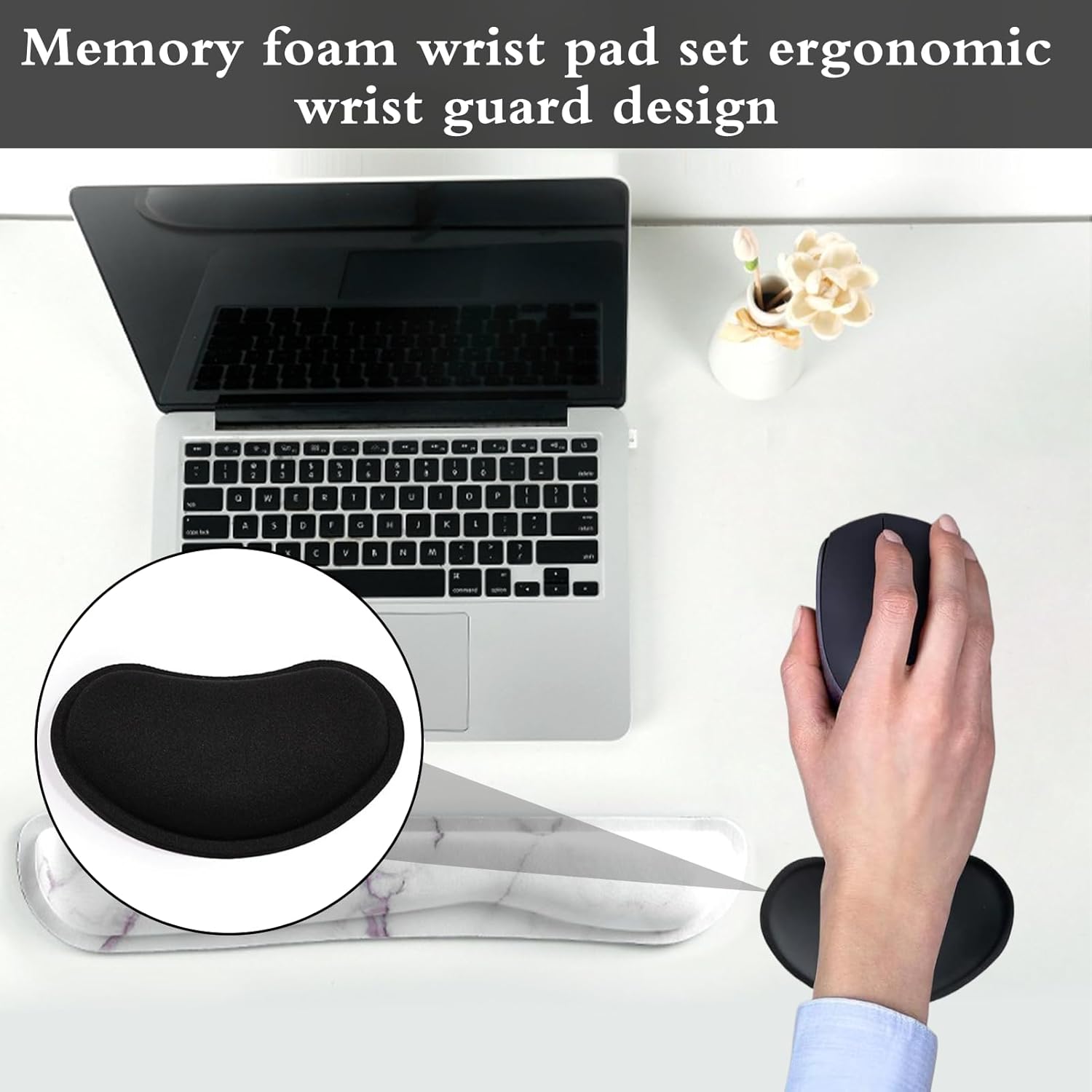 Sada 2 ergonomických podložek pod zápěstí z paměťové pěny