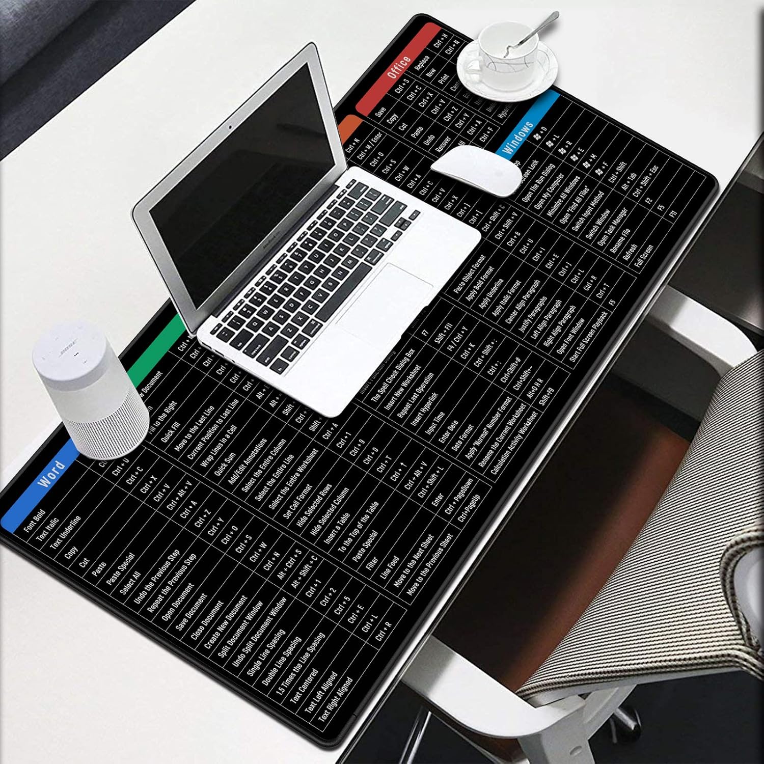 Velká podložka s klávesovými zkratkami pro Excel na kancelářský stůl - 900 x 400 mm
