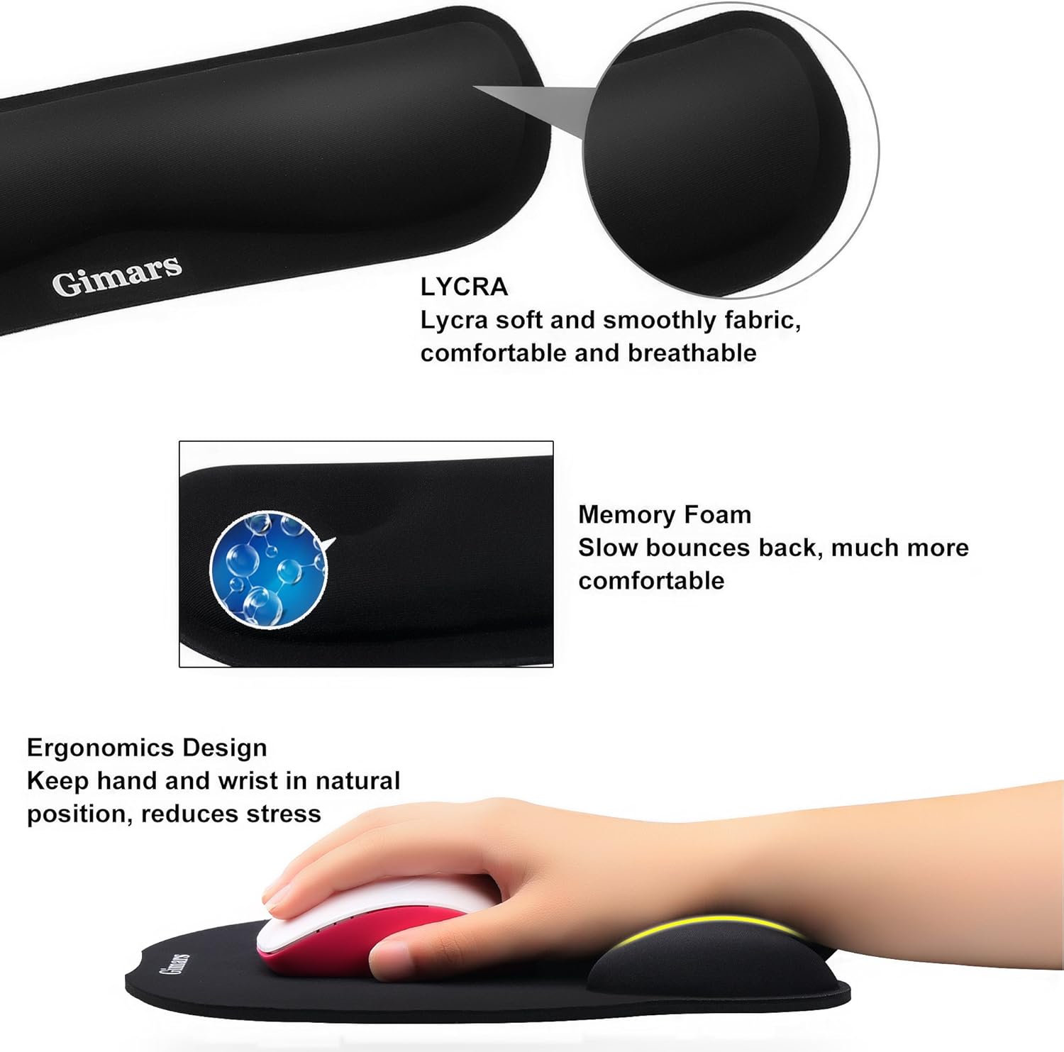 Gimars sada - podložka pod myš s gelovým polštářkem + ergonomická podložka pod zápěstí s paměťovou pěnou