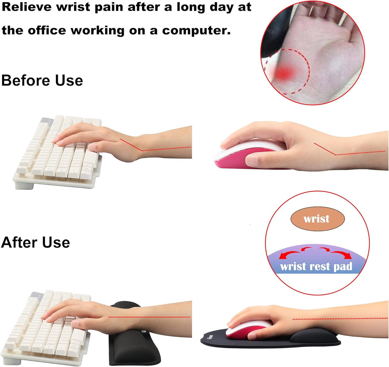 Gimars sada - podložka pod myš s gelovým polštářkem + ergonomická podložka pod zápěstí s paměťovou pěnou