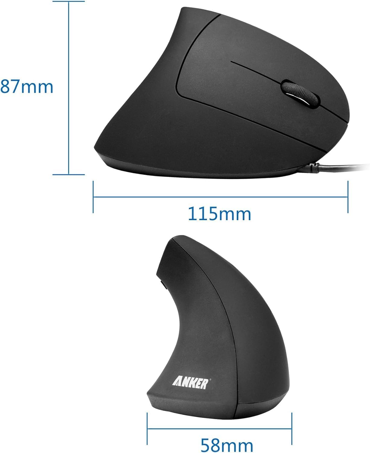 Anker - vertikální ergonomická myš - USB kabel, 5 tlačítek