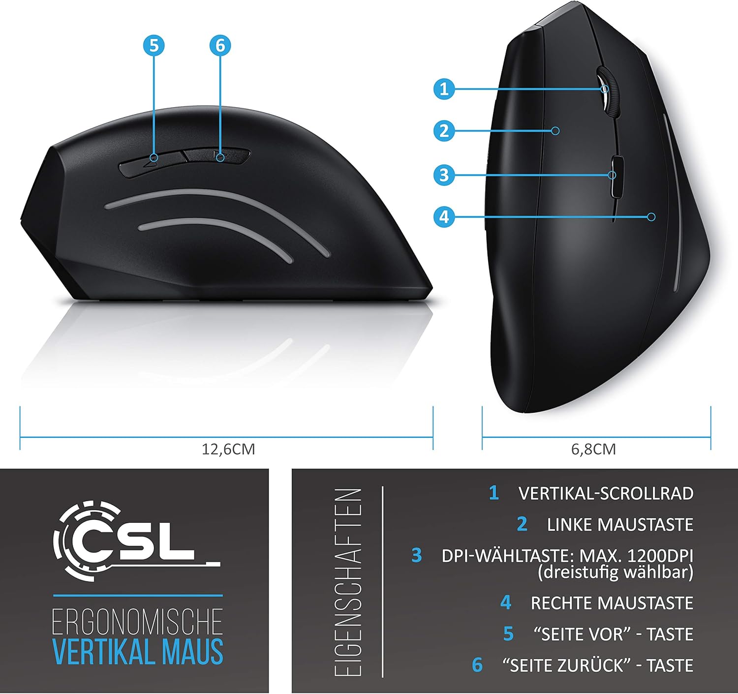 CSL - vertikální ergonomická myš bezdrátová