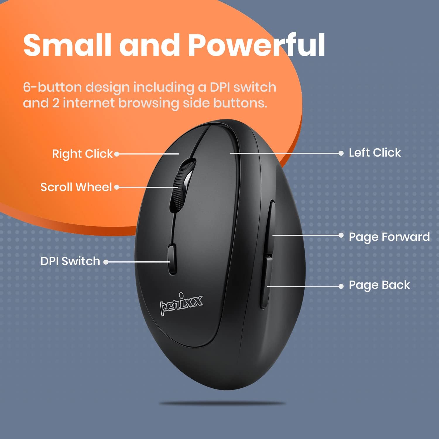 Perixx - ergonomická vertikální myš pro leváky - 3 úrovně DPI (bezdrátová)