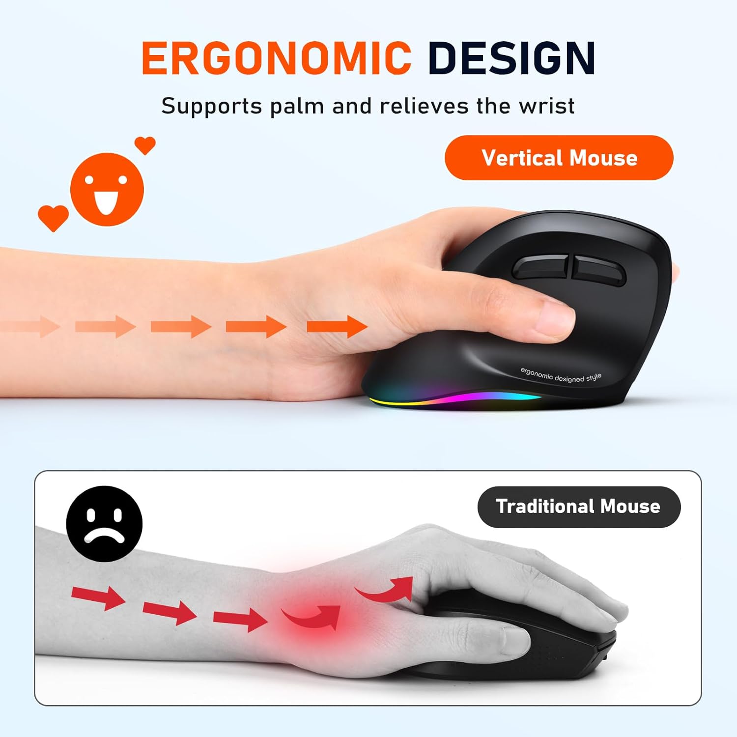 Meetion - ergonomická myš pro leváky - 4 úrovně DPI (bezdrátová)