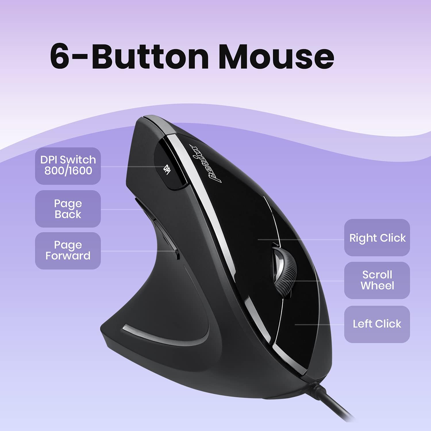 Perixx - vertikální ergonomická myš pro leváky s 2 úrovní DPI a USB kabelem