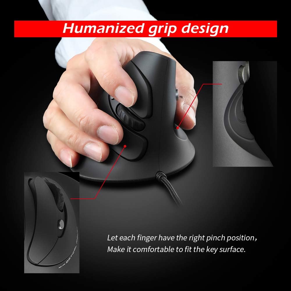 Zelotes - ergonomická vertikální myš pro leváky s 4 úrovní DPI a USB kabelem