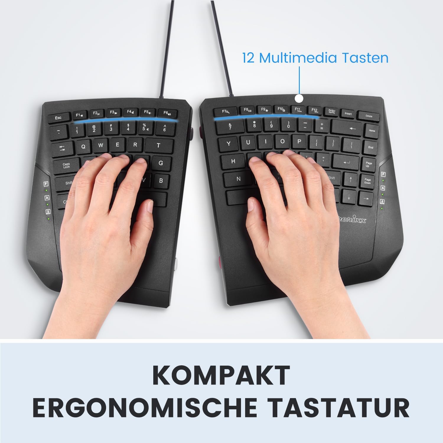Perixx Periboard - ergonomická split klávesnice s nastavitelným úhlem a USB kabelem