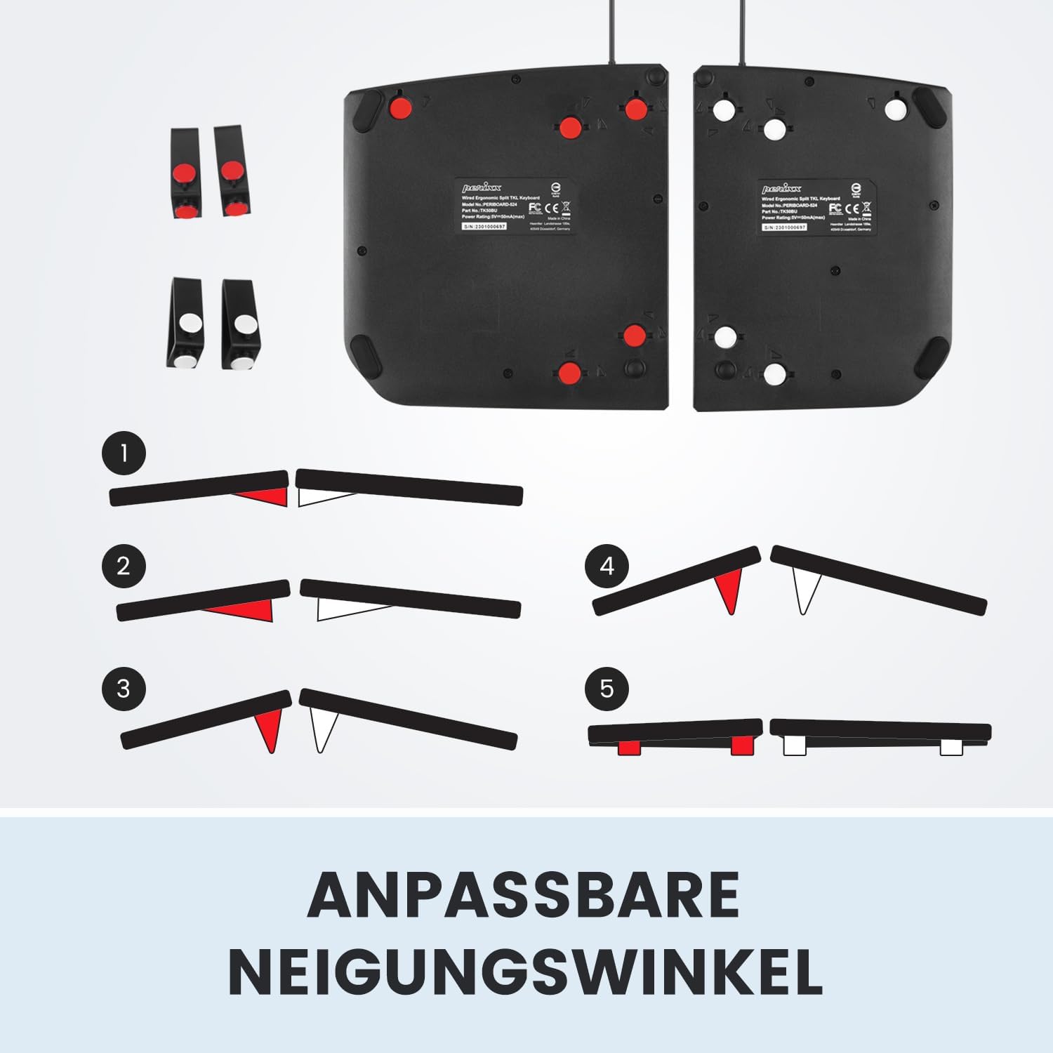 Perixx Periboard - ergonomická split klávesnice s nastavitelným úhlem a USB kabelem