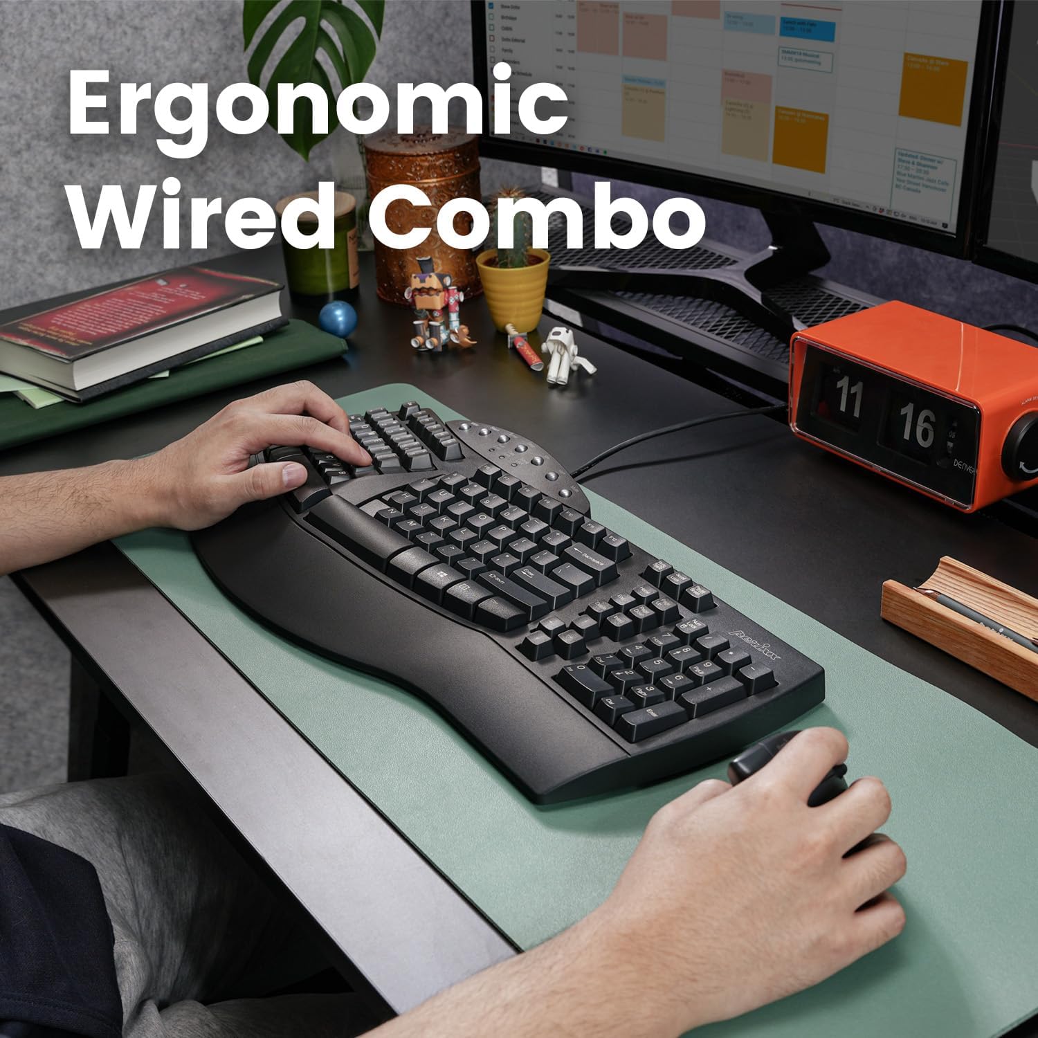 Perixx Periduo - ergonomická kabelová klávesnice s integrovanou opěrkou dlaní a myš