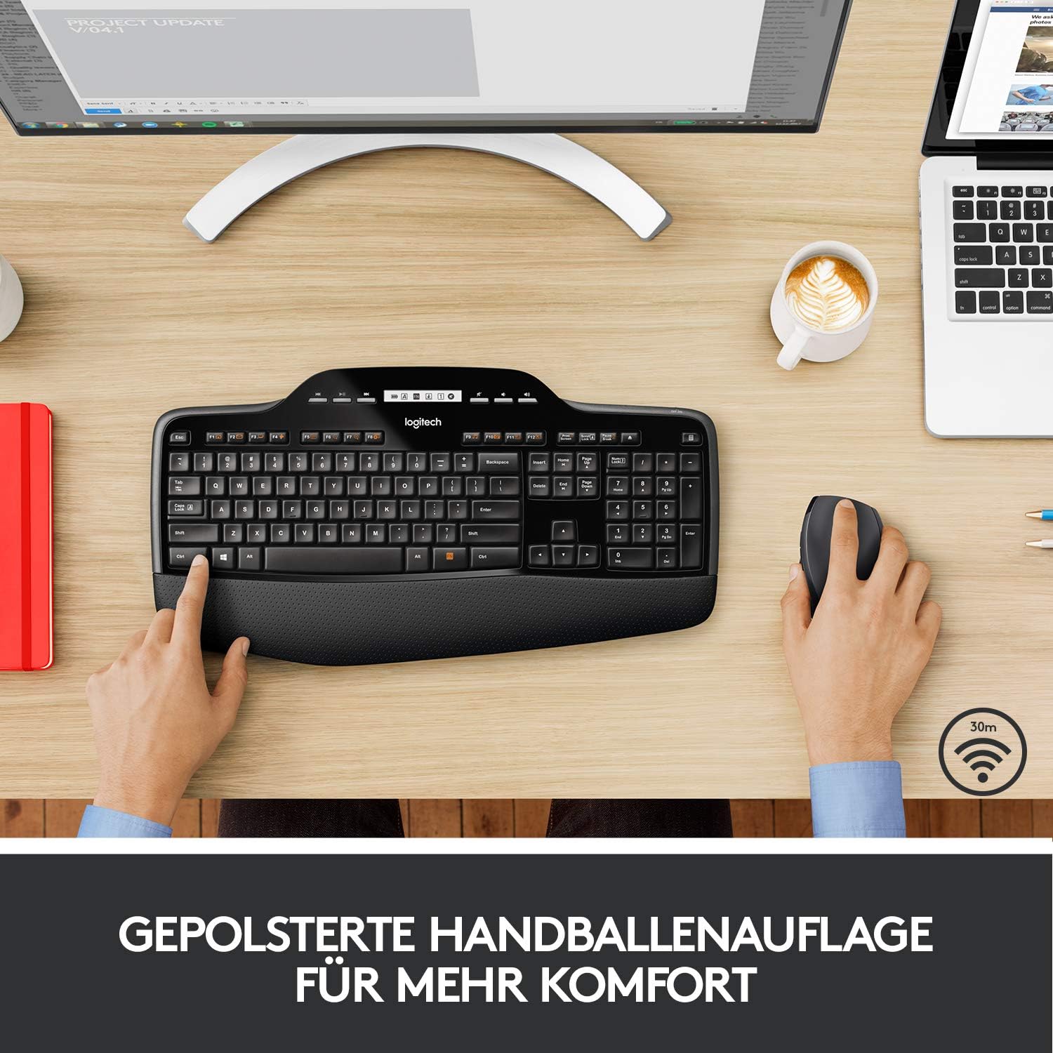 Logitech - ergonomická bezdrátová myš s klávesnicí a podložkou zápěstí
