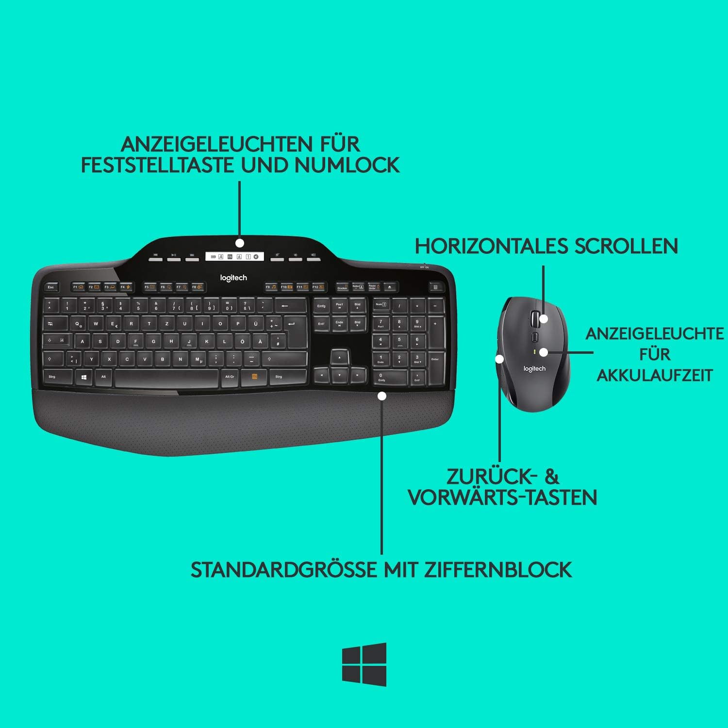 Logitech - ergonomická bezdrátová myš s klávesnicí a podložkou zápěstí