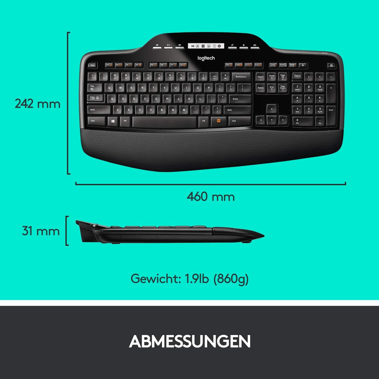 Logitech - ergonomická bezdrátová myš s klávesnicí a podložkou zápěstí