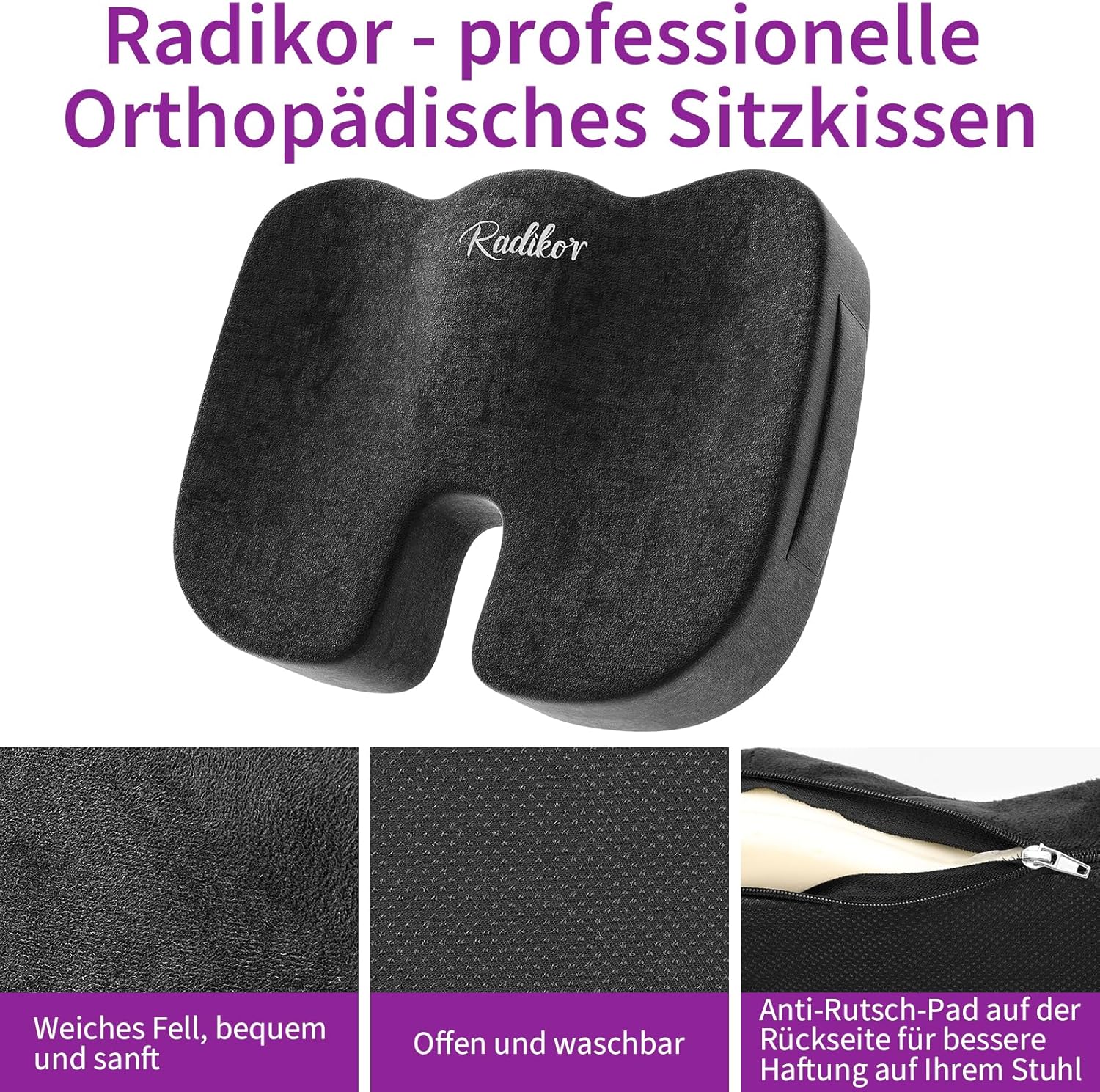 Radikor - ortopedický podsedák z paměťové pěny s protiskluzovým dnem