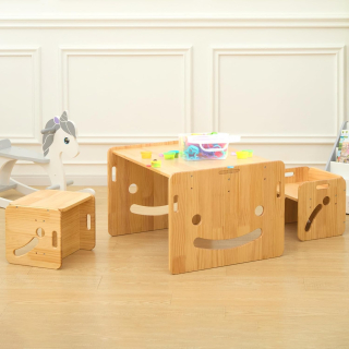 Fuli Montessori - sada výškově nastavitelného stolu s 2 židlemi z masivního dřeva pro předškoláky