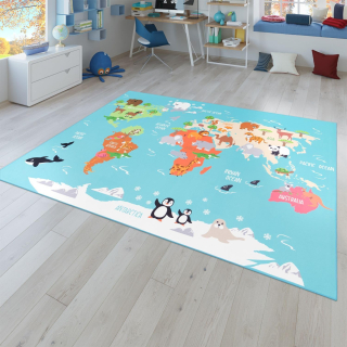 TTcarp world - Dětský naučný koberec pro předškolní děti - mapa světa se zvířaty 120 x 160 cm